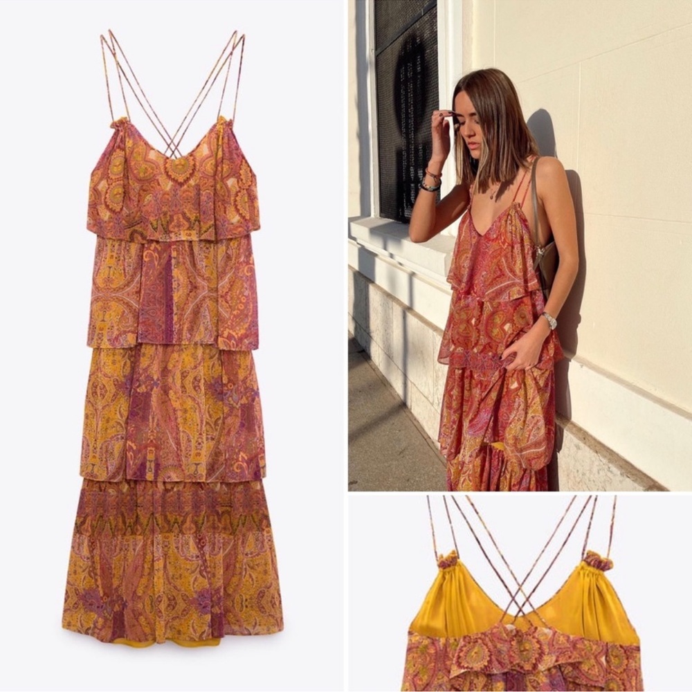 Zara Printed Ruffled Dress Multicolored